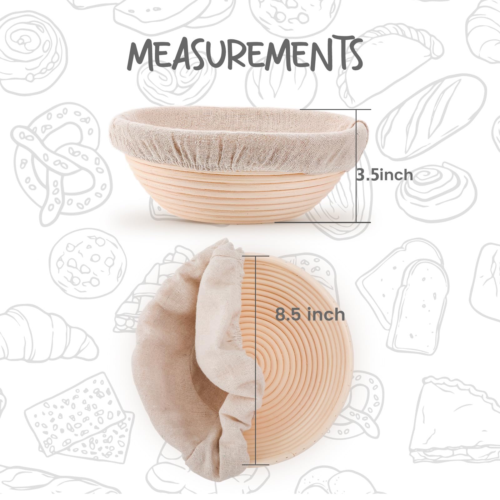 DOYOLLA bread proofing basket liner included to prevent sticking