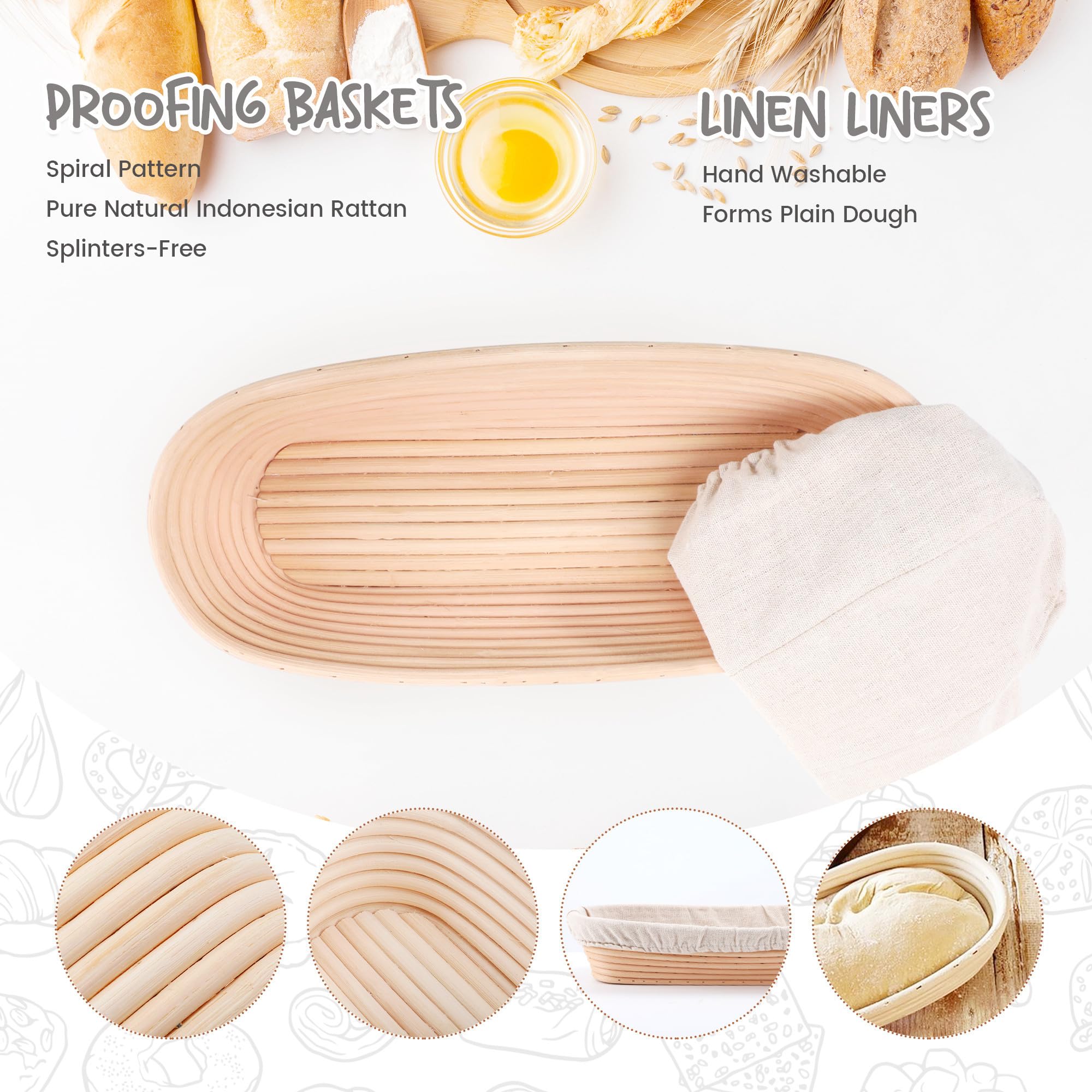 DOYOLLA oval liner for bread basket, keeps dough from sticking.