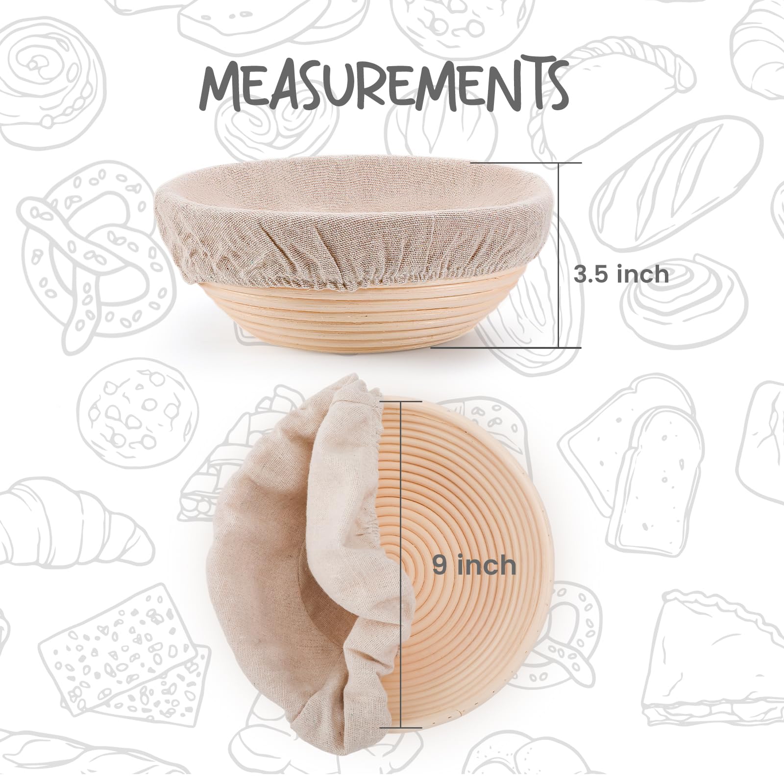 DOYOLLA 2-pack proofing baskets shown for sourdough and artisan loaves