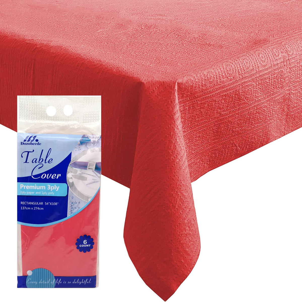 Dozobeede red paper rectangular tablecloth for 54x108 inch tables, disposable and spill-friendly.