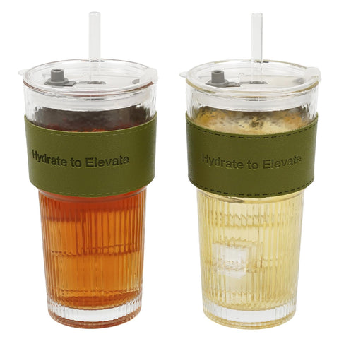 DQUKRQW 20oz glass tumbler with lid and straw for spill-free on-the-go