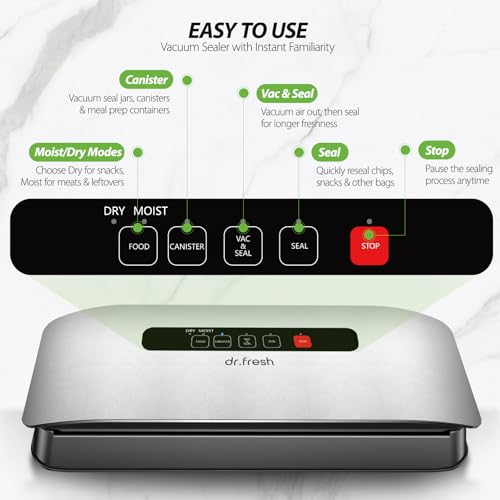 DR.Fresh vacuum sealer in dry mode ready to seal pantry staples.