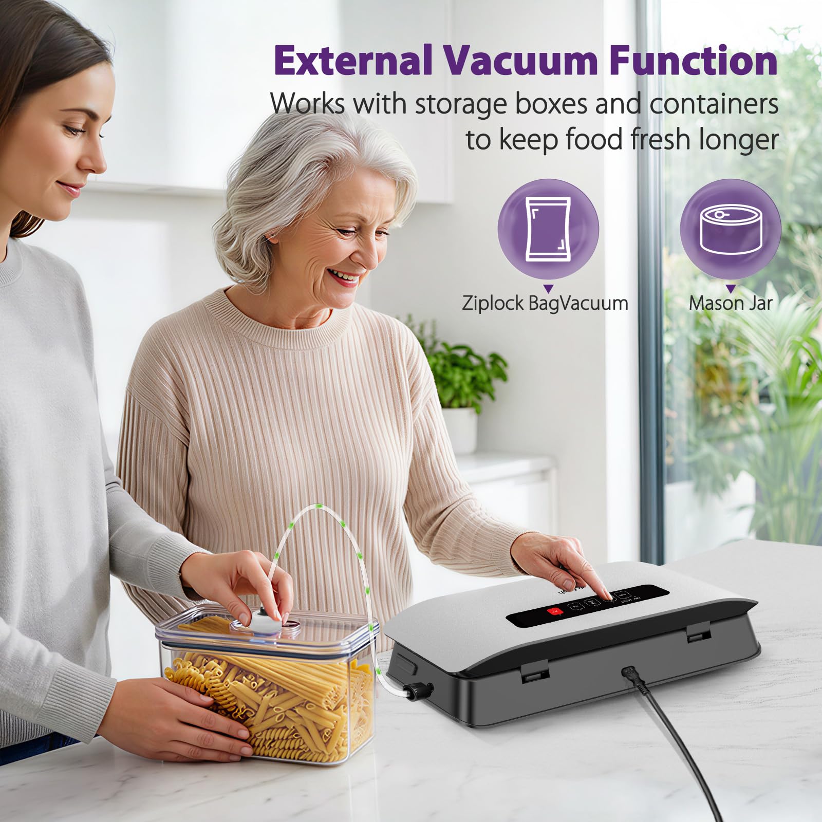 DR.Fresh vacuum sealer with moist mode sealing fresh produce and meats.