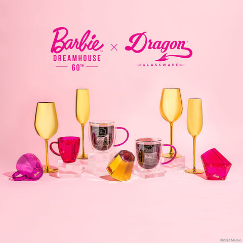 Dragon Glassware Barbie as seen in Barbie Movie wine glasses for collecting.