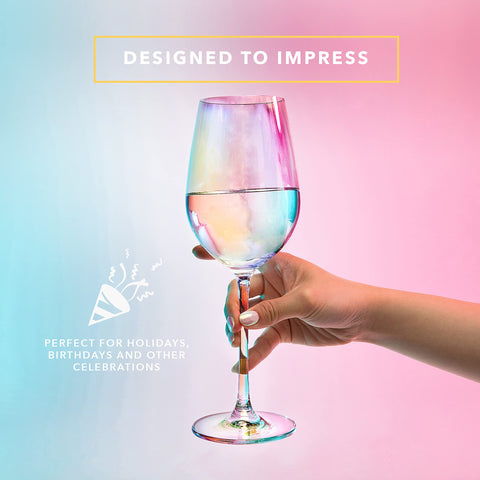 Dragon Glassware iridescent coating glass adds shimmer for tables and parties.