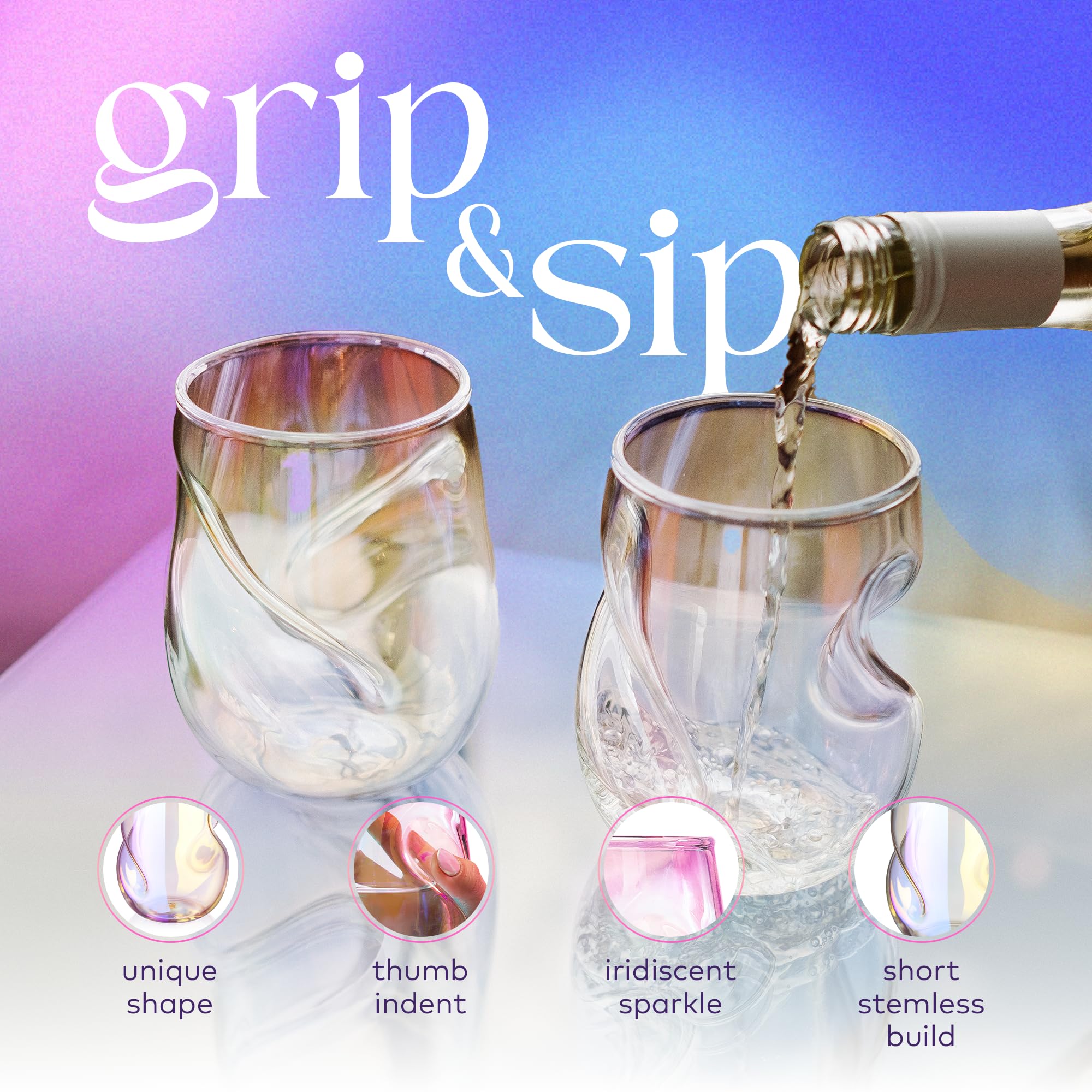 Crystal-clear, lead-free wine glasses ready for red, white, or cocktails.