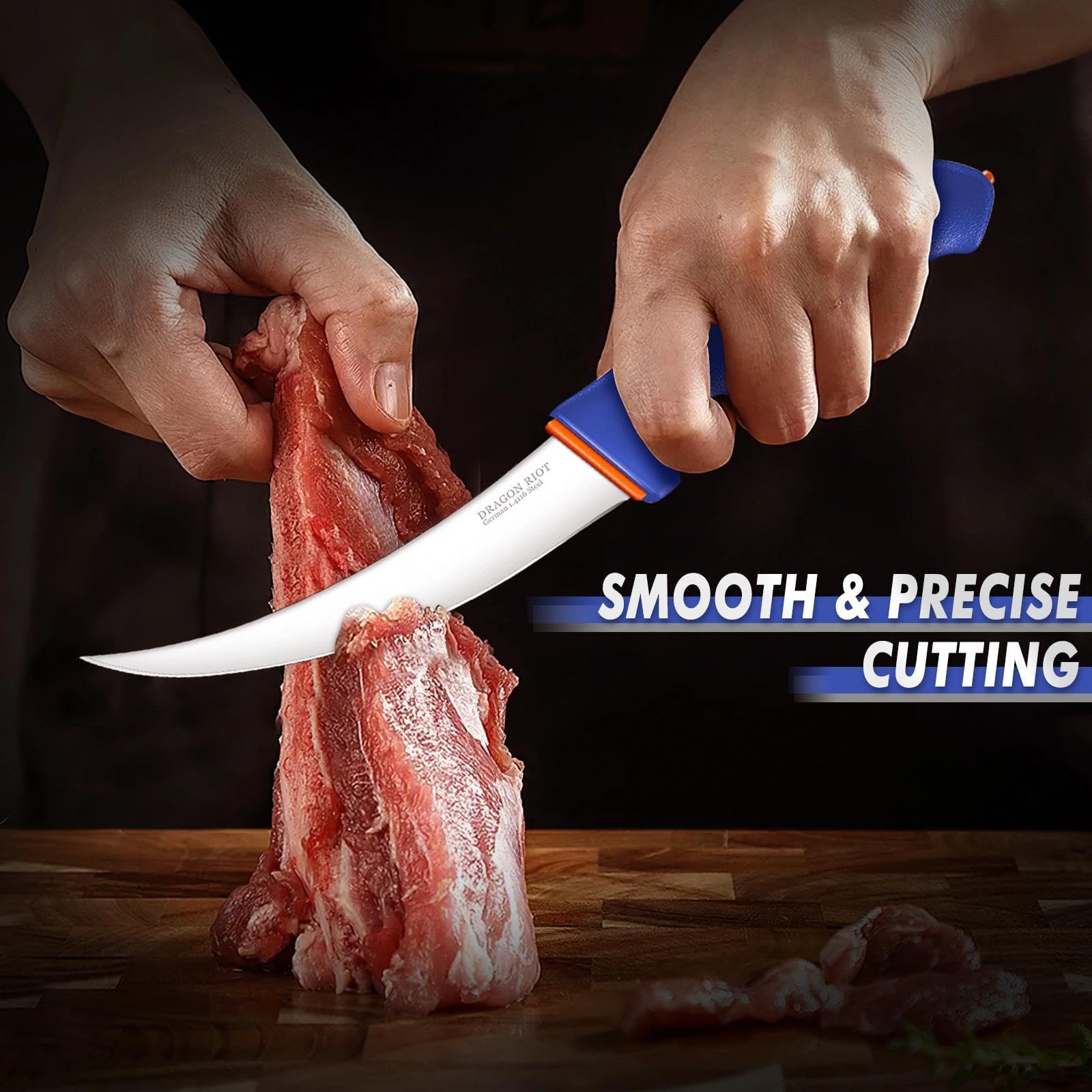 Dragon Riot 10in slicing knife delivering even, smooth slices.