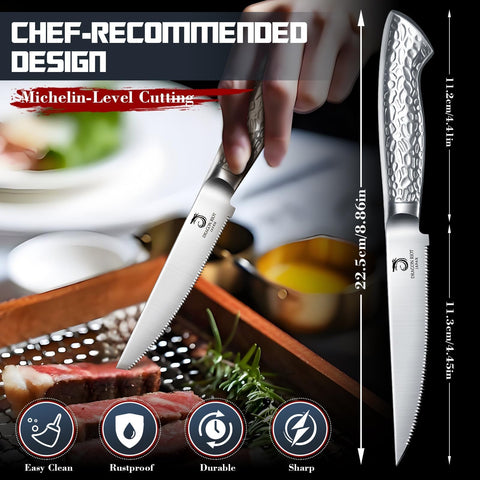 Dragon Riot dishwasher-safe steak knives simplify cleanup after meals.
