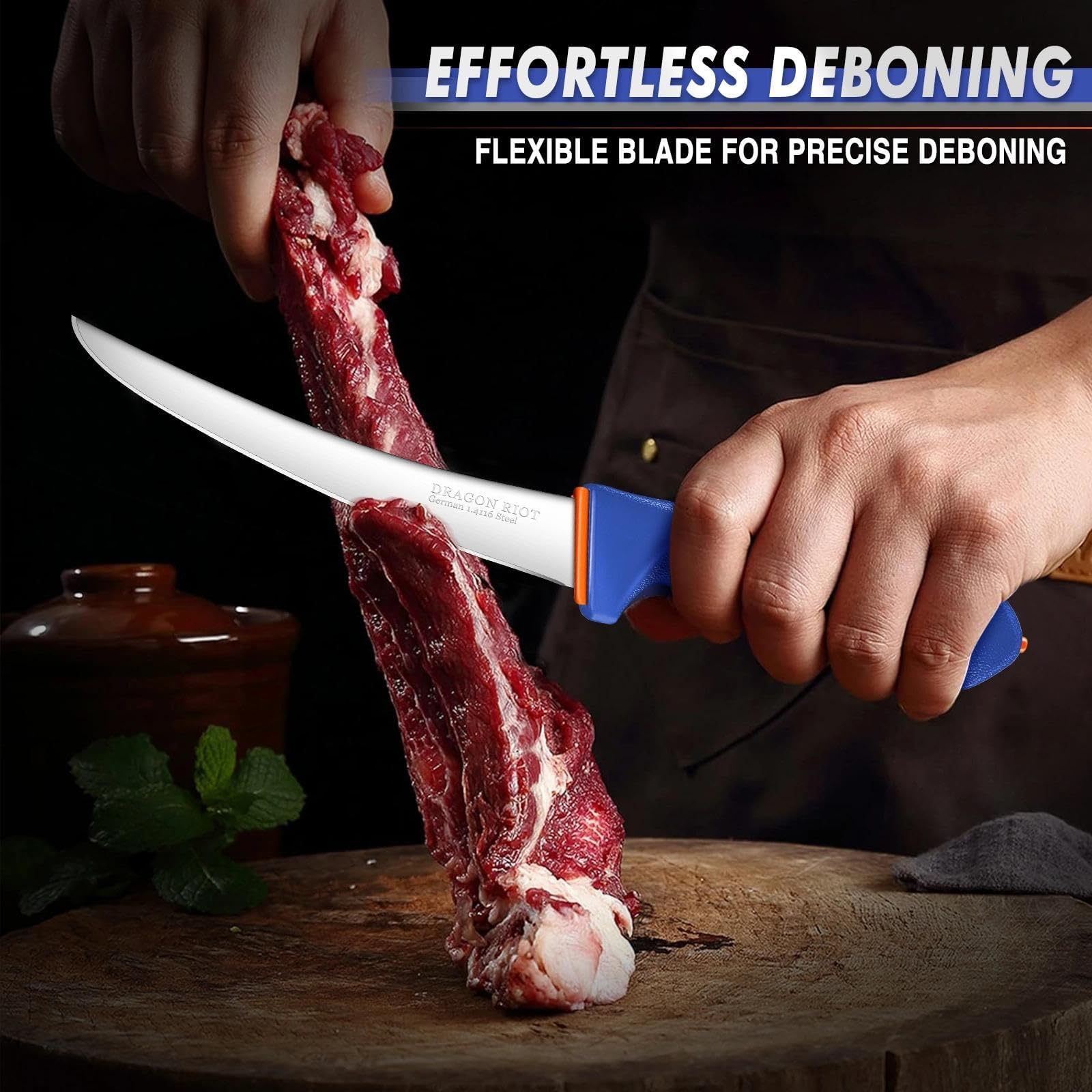 DRAGON RIOT ergonomic non-slip handle enhances control and comfort during prep