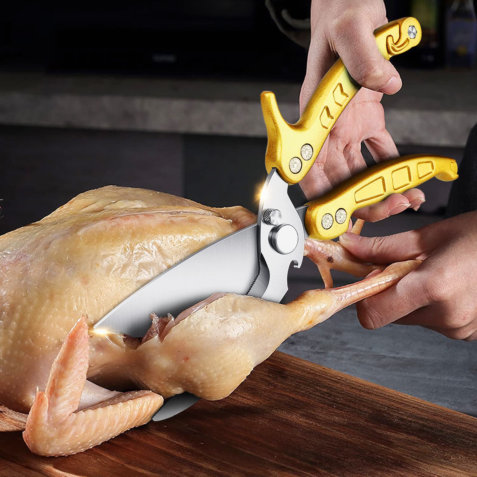 Dragon Riot heavy-duty poultry shears blade close-up for precise cutting.