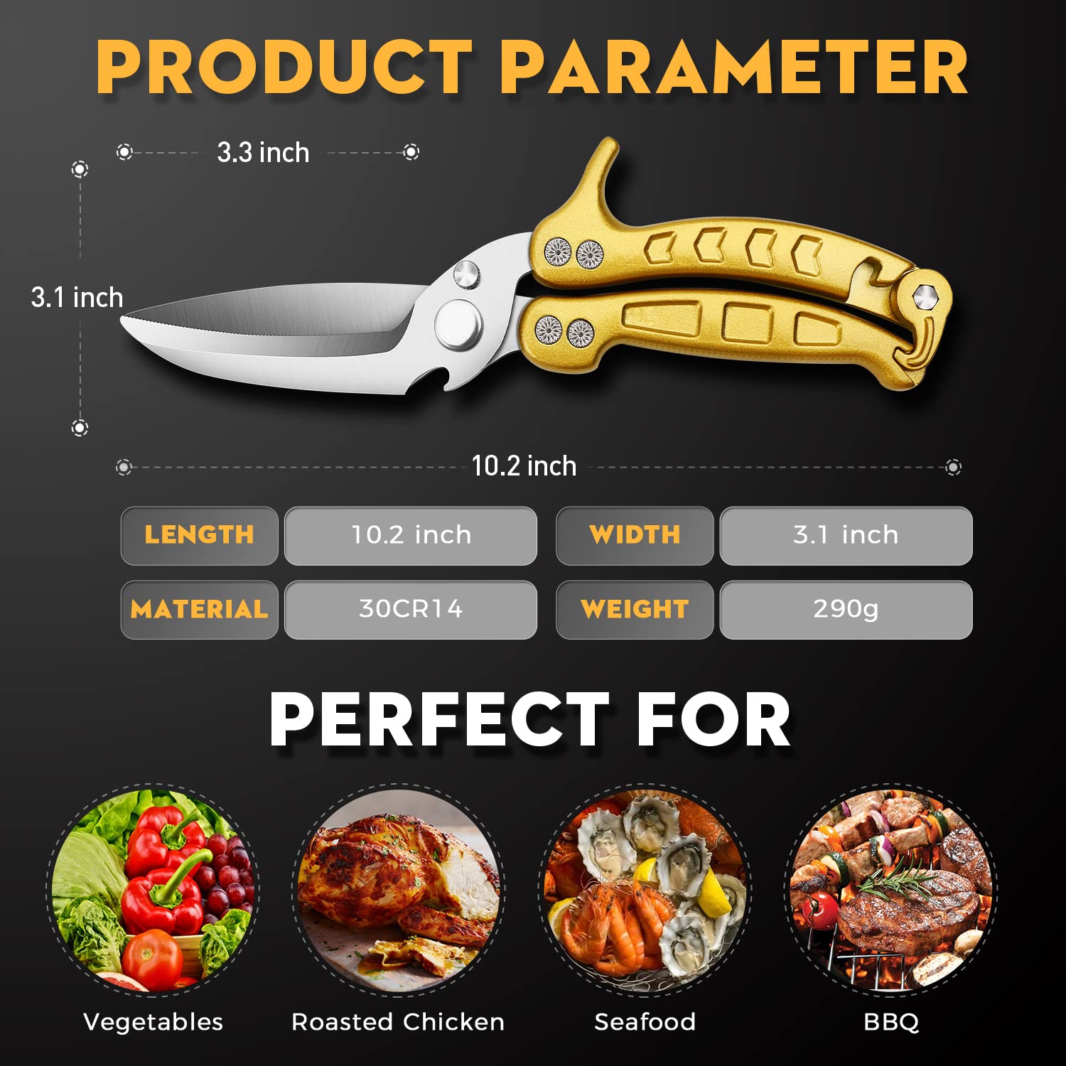 Dragon Riot kitchen shears ergonomic handles for comfortable grip.