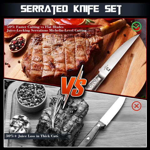 Dragon Riot polished-steel steak knives add modern table appeal.