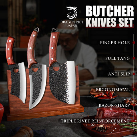 DRAGON RIOT knife with rosewood handle for secure, comfortable grip.