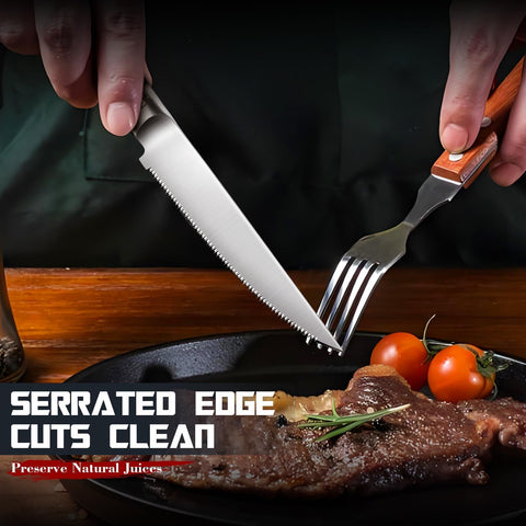Dragon Riot serrated-edge steak knife offers precise, clean cuts.