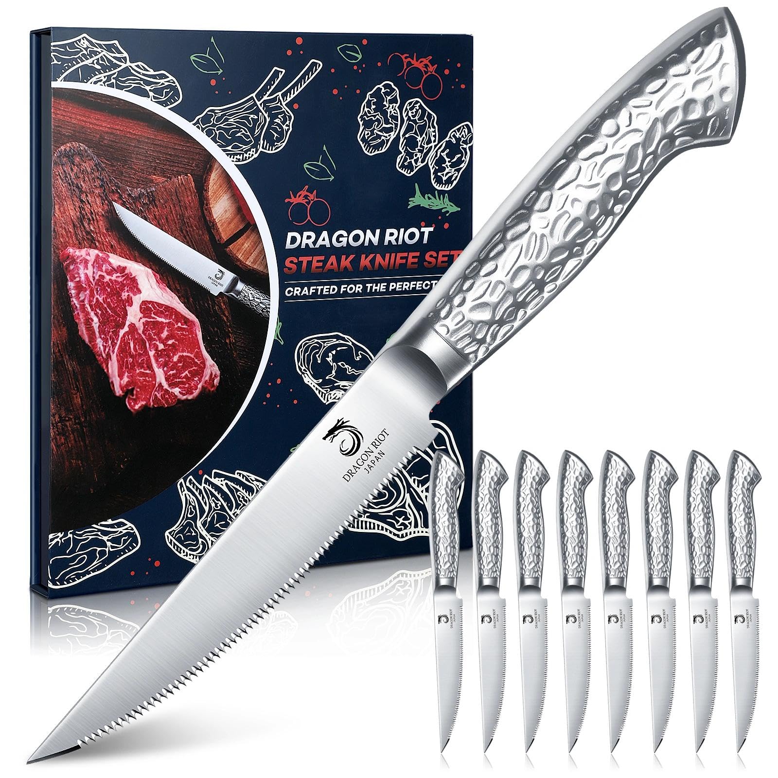 Dragon Riot steak knives set with full-metal construction for lasting durability.