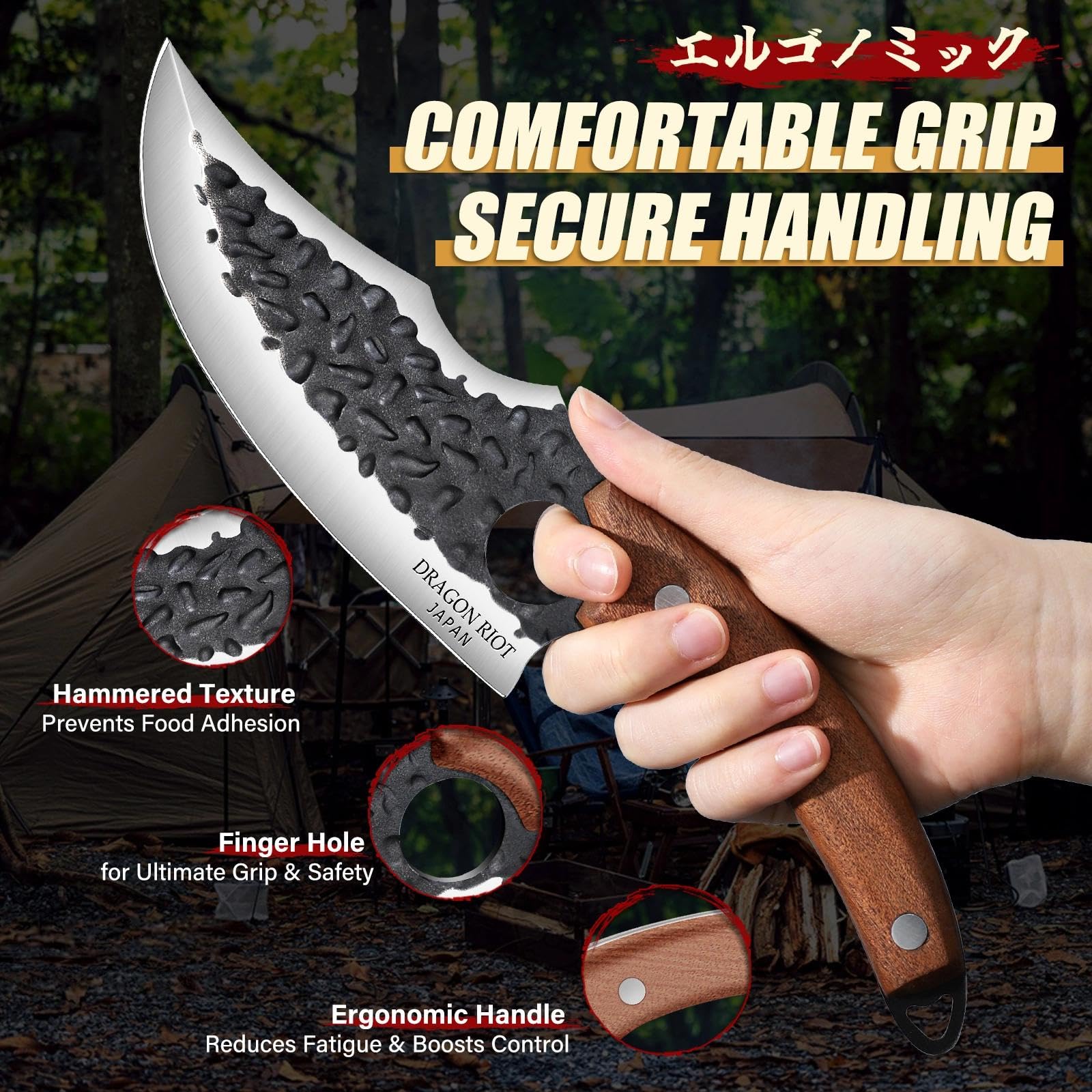 Dragon Riot Viking Knife outdoor camping use on a camp table