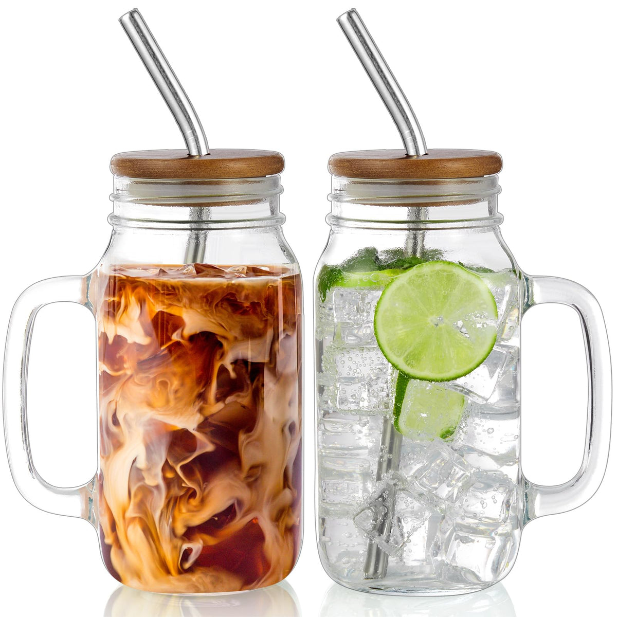 DRASTAR 24oz mason jar with handle, lid and straw for iced coffee on the go.