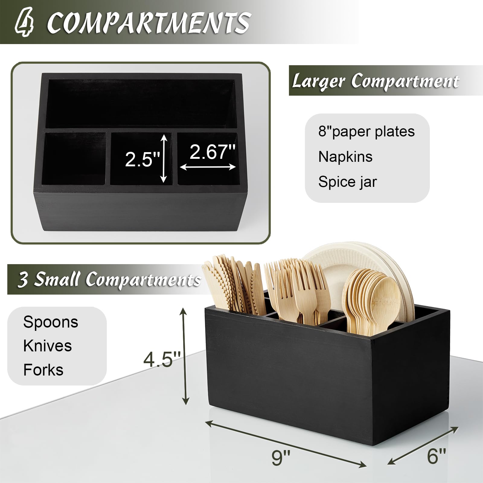 DRASTAR black silverware holder on a clean countertop with a minimalist design.