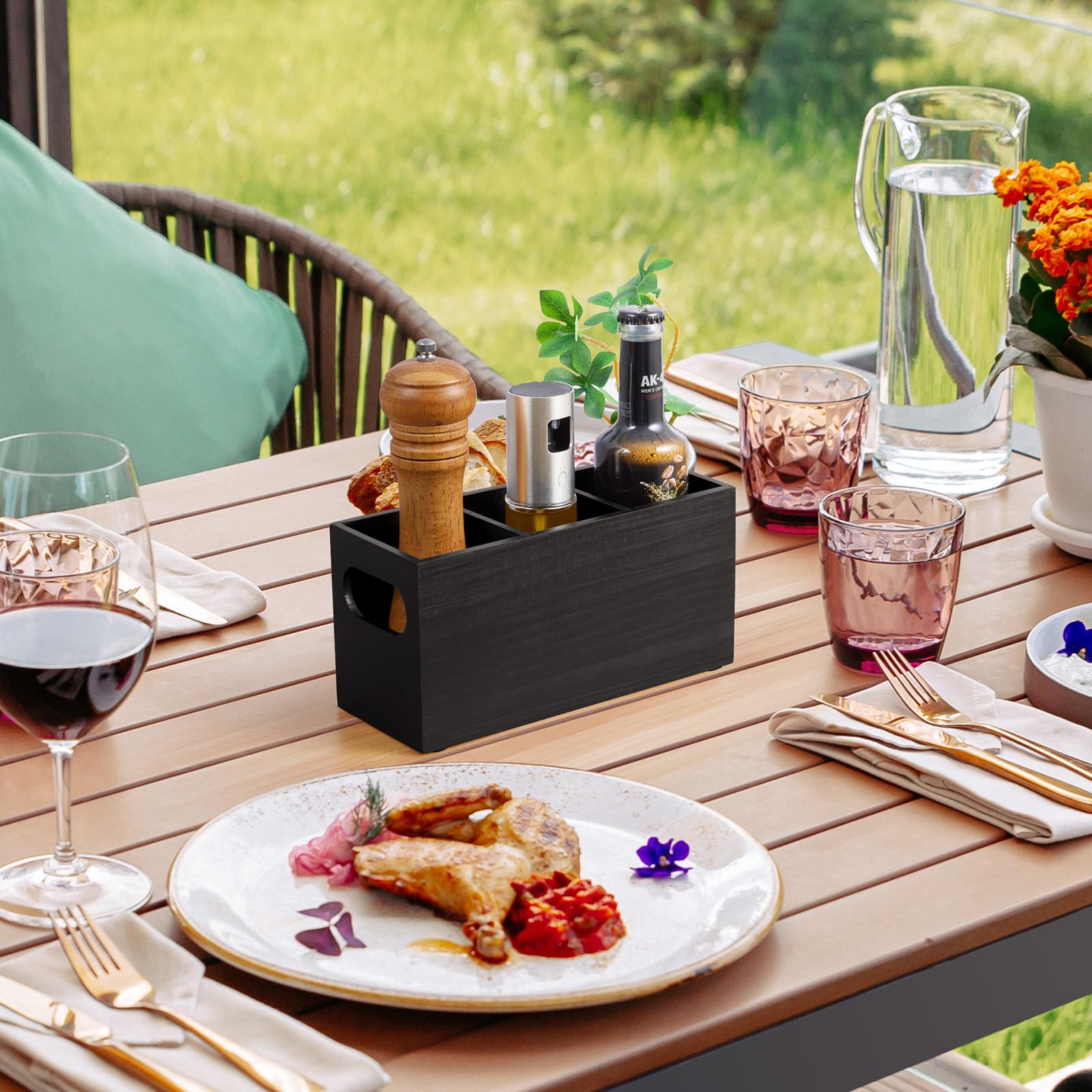 DRASTAR black wooden caddy complements rustic or modern decor.