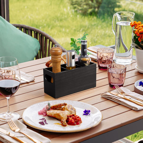 DRASTAR black wooden caddy complements rustic or modern decor.