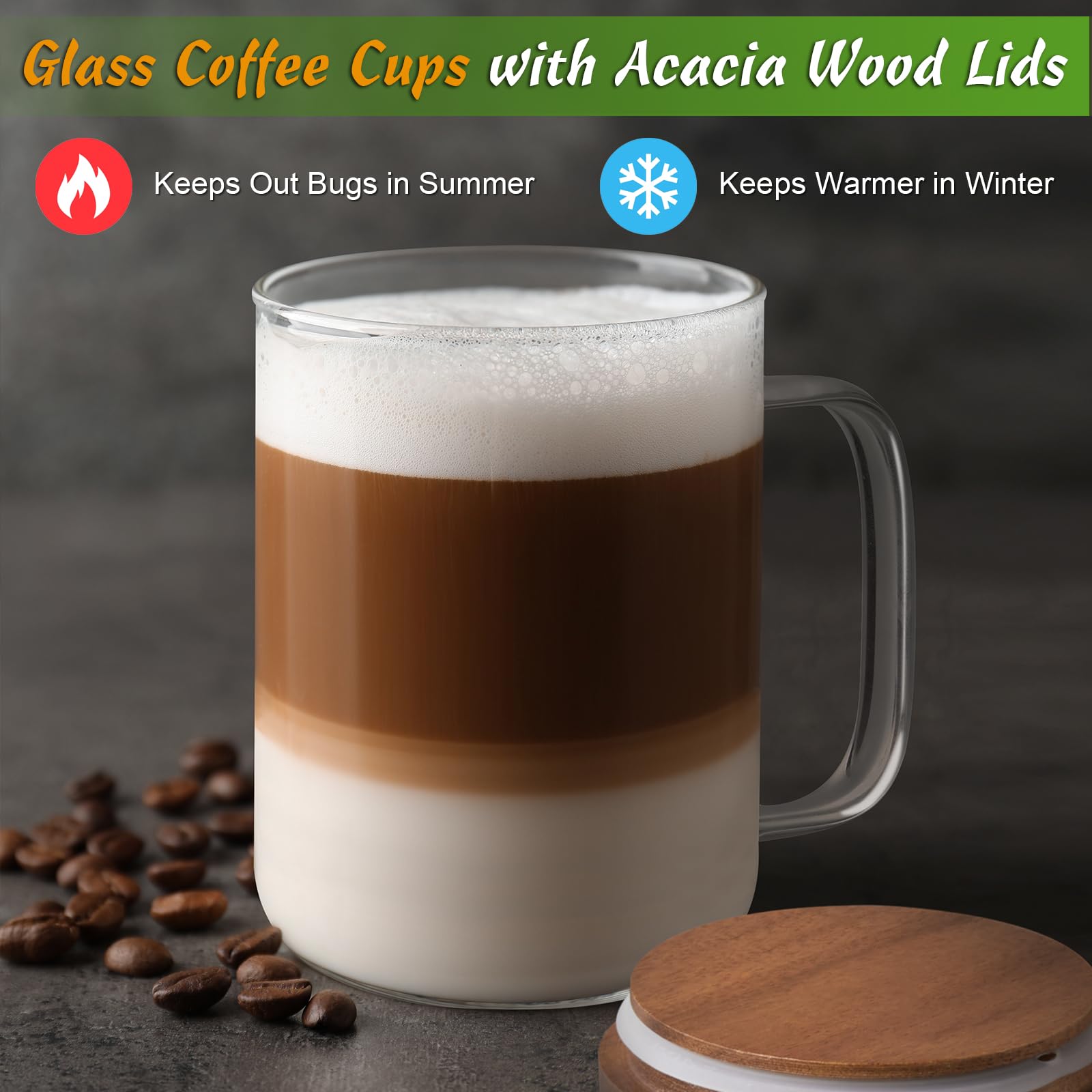 DRASTAR clear glass mug features thick handle for comfortable grip.