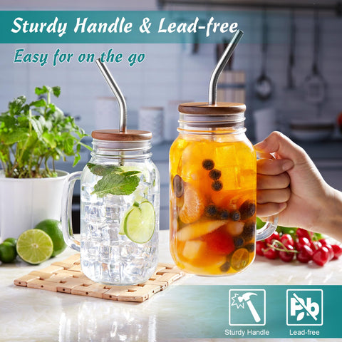 DRASTAR glass jar with plastic lid and straw keeps sipping clean and mess-free.