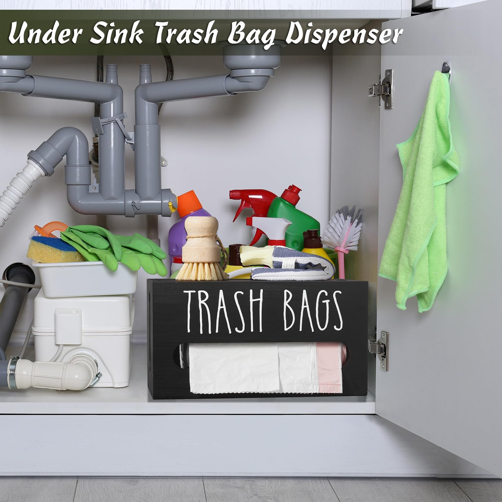 DRASTAR under-sink mount frees drawer space and keeps bags handy.