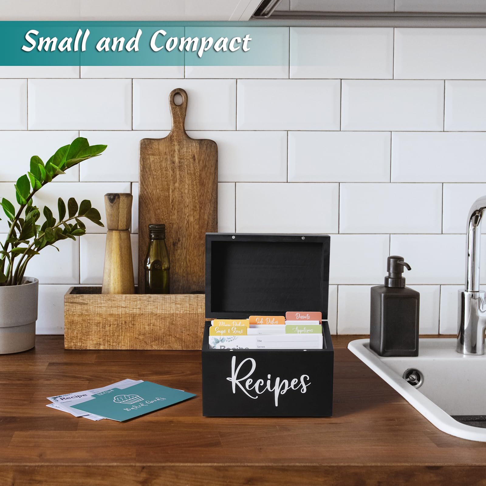 DRASTAR wooden recipe box exterior offers sturdy storage with timeless style.