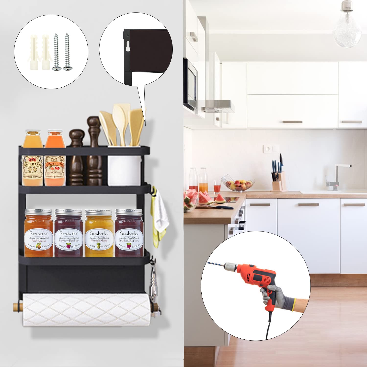 Dr.BeTree foldable shelf design maximizes space in narrow kitchens.