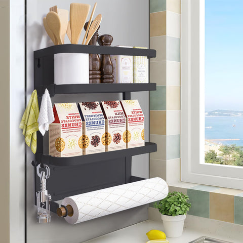 Dr.BeTree magnetic spice rack on the fridge keeps spices organized and within reach.