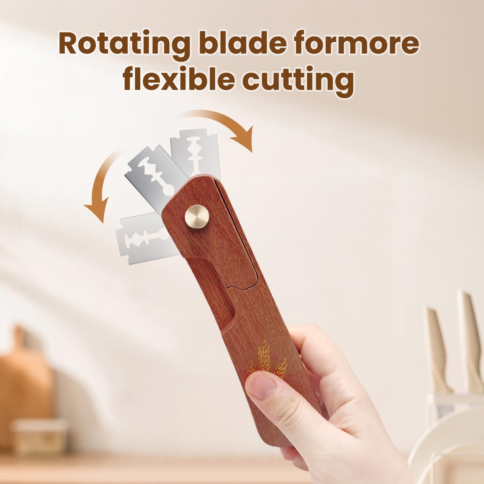 Drcomtruing handcrafted wooden handle adds warmth to home baking.