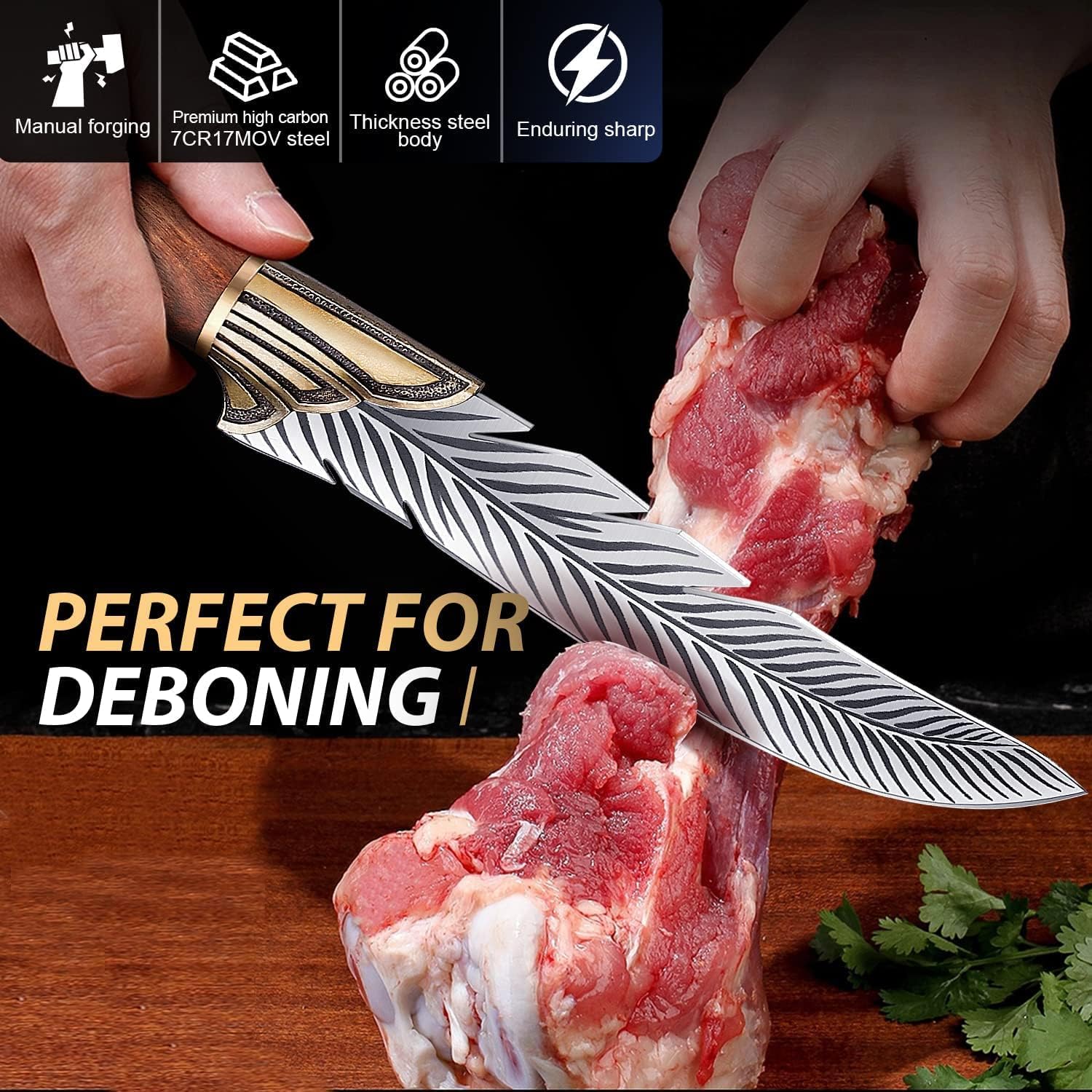 Dream Reach Feather Knife handle and brass bolster with balanced, comfortable grip