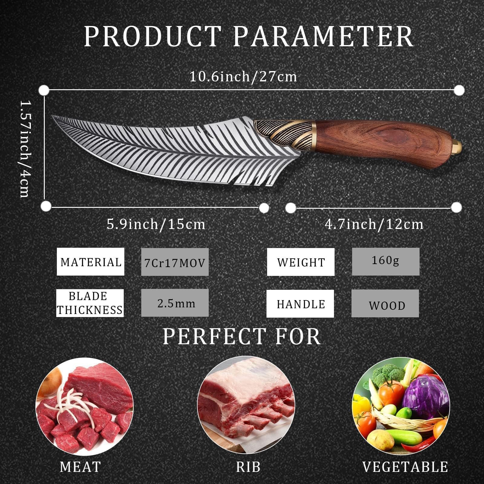 Dream Reach Feather Viking Boning Knife tip closeup showing forged craftsmanship