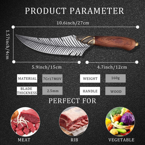 Dream Reach Feather Viking Boning Knife tip closeup showing forged craftsmanship