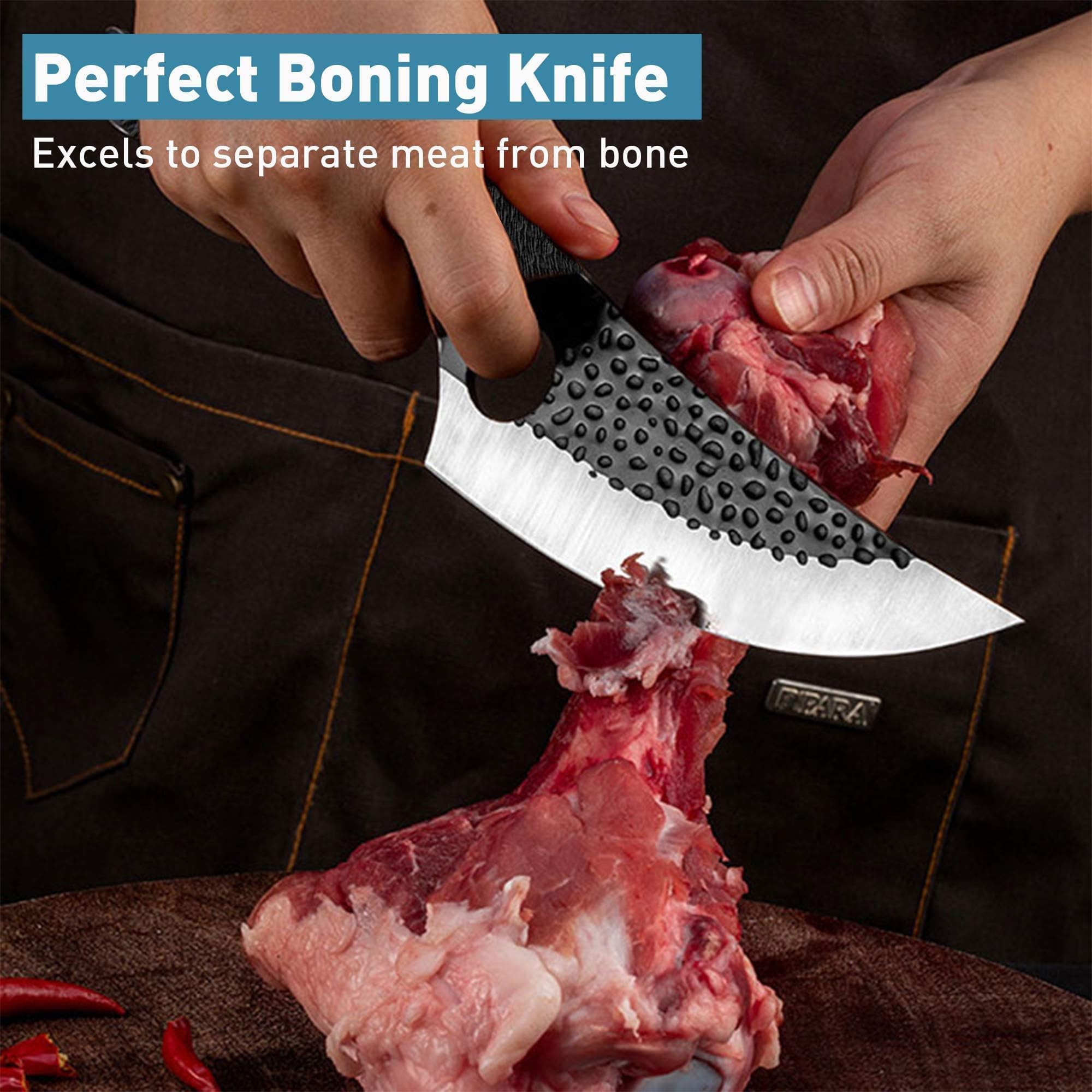 Dream Reach Huusk Viking Knife cutting meat with sharp edge