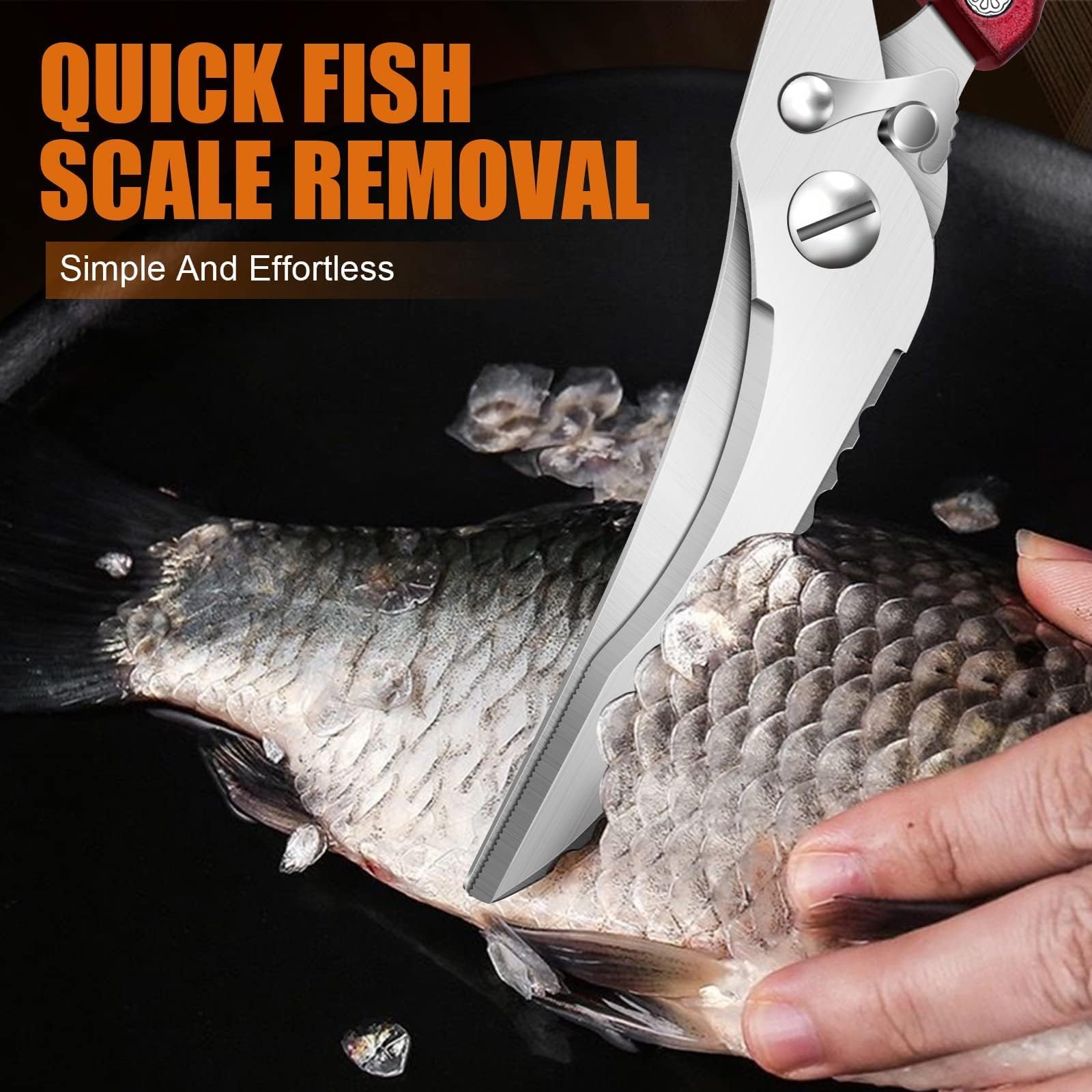 Dream Reach red shears slicing poultry smoothly with minimal effort.