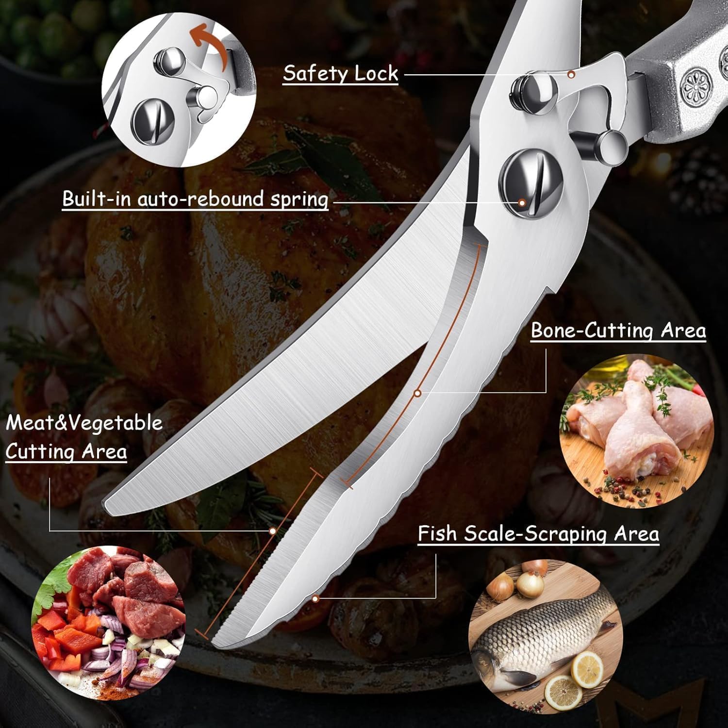 Dream Reach rust-resistant stainless steel poultry shears stay sharp and clean over time.