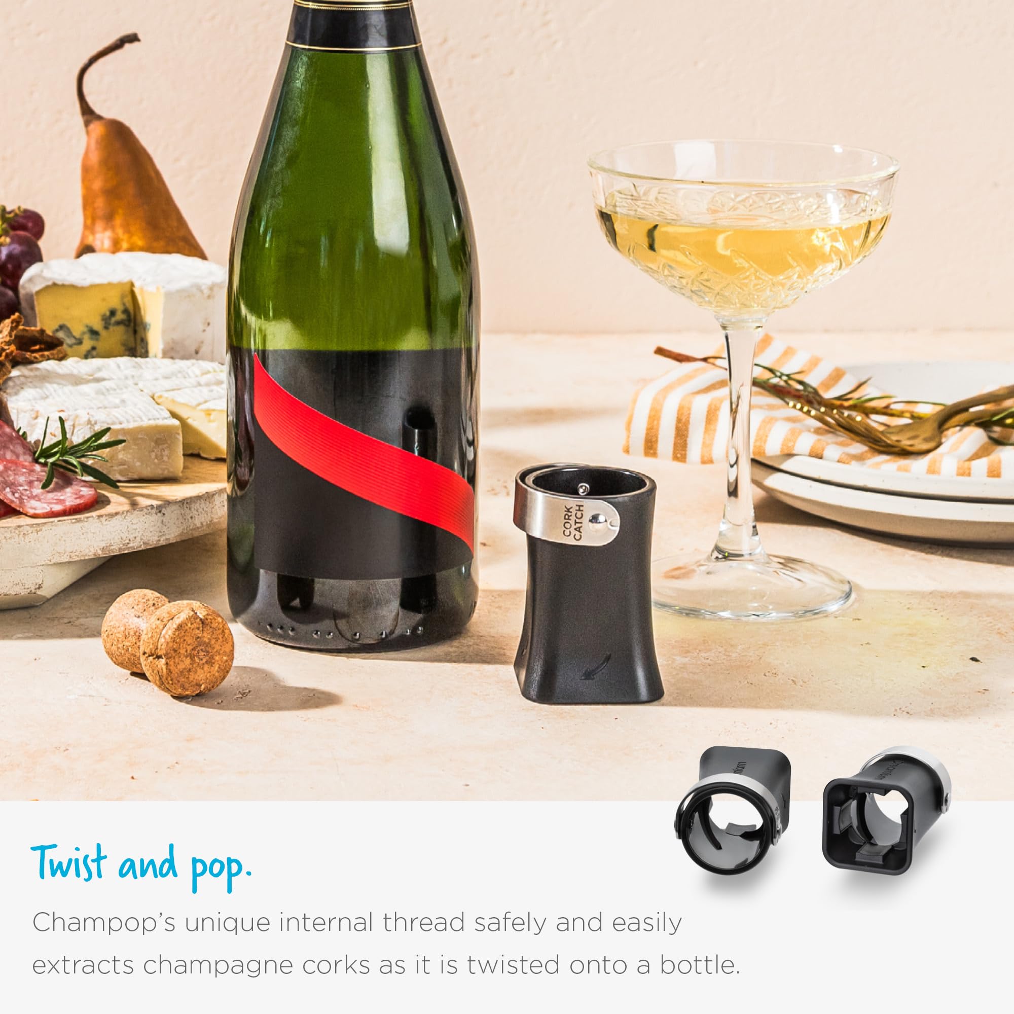 Dreamfarm Champop gas release vents slow the cork for safe use