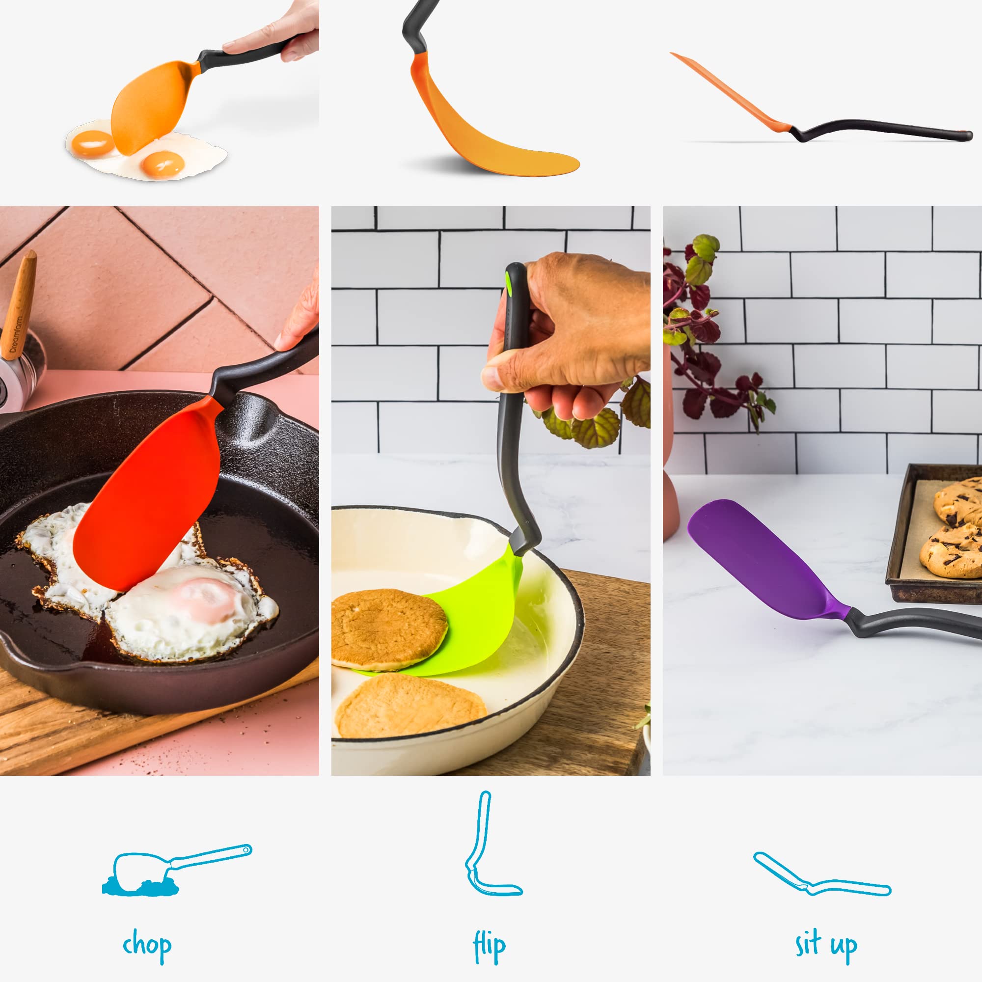 Dreamfarm Chopula angled head reaches pan corners safely
