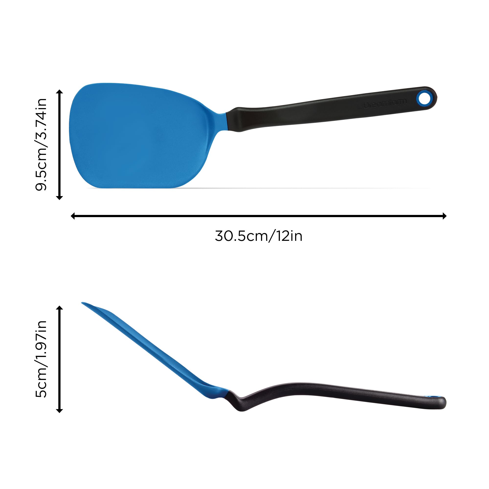 Dreamfarm Chopula flexible head blue slides under food for delicate lifting