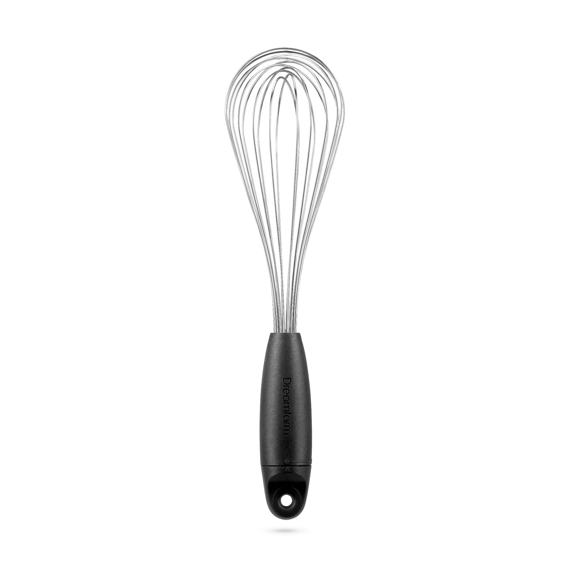 Dreamfarm Flisk Balloon Whisk Black in angle view showing design
