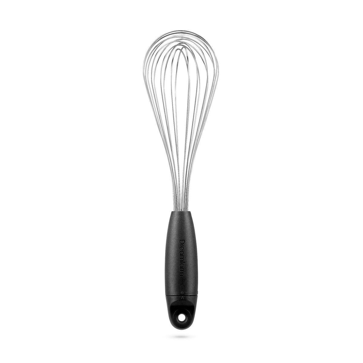 Dreamfarm Flisk Balloon Whisk Black in angle view showing design