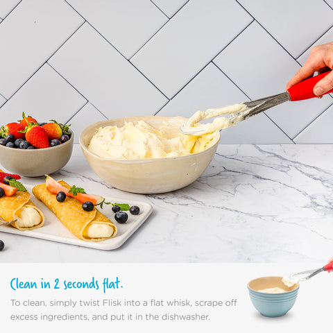Dreamfarm Flisk whisking eggs in a bowl with control