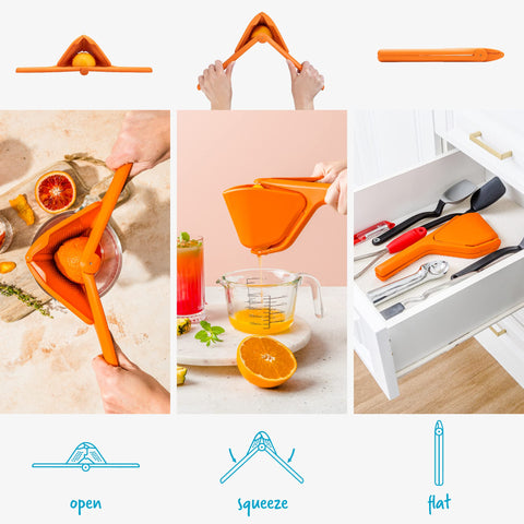 Dreamfarm fold-flat storage in a drawer, keeping utensils organized and accessible.