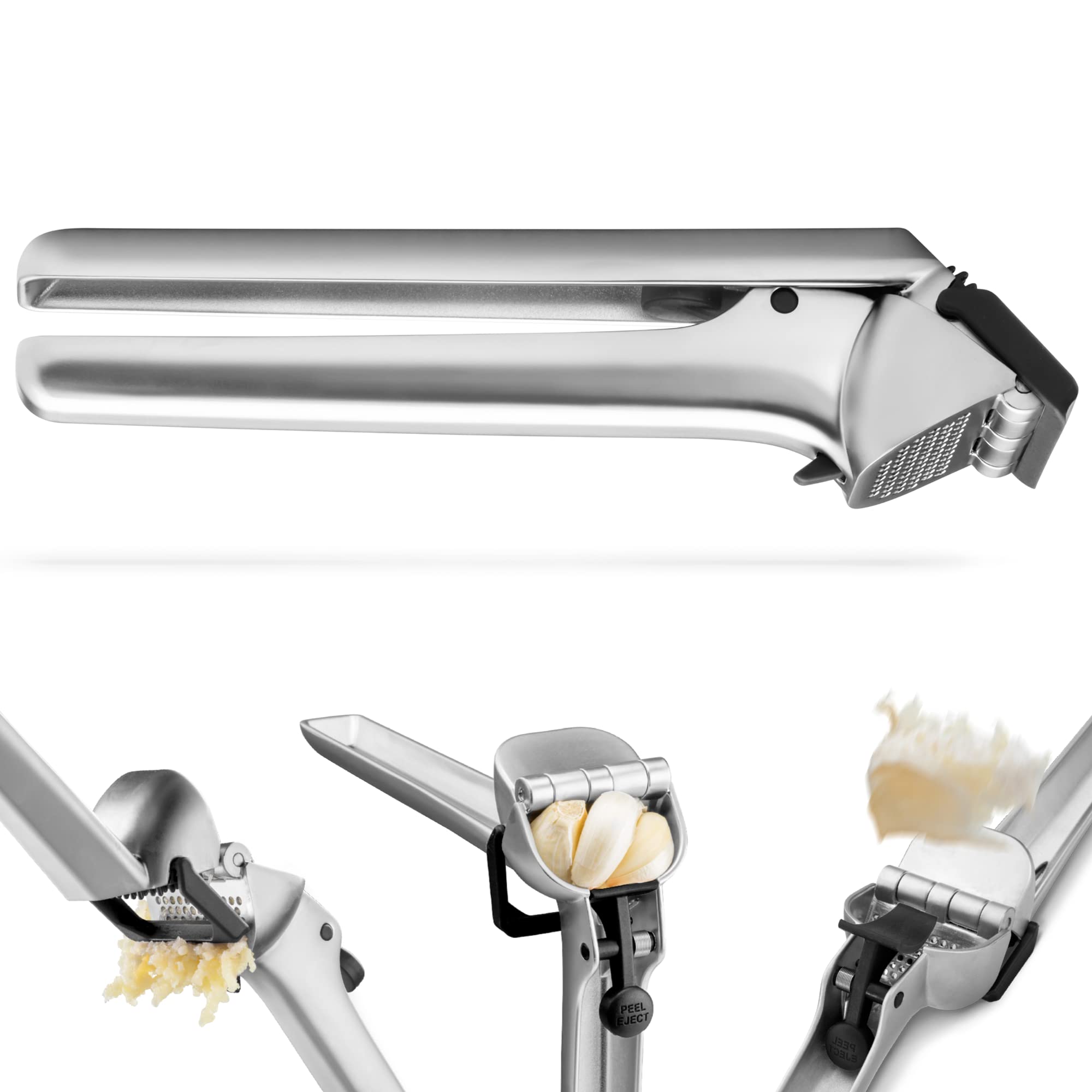 Dreamfarm Garject accepts unpeeled garlic cloves for easy prep.