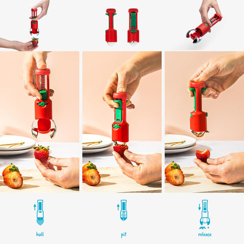 Dreamfarm Hullapit cherry pitter caps pits securely for smooth dessert prep.