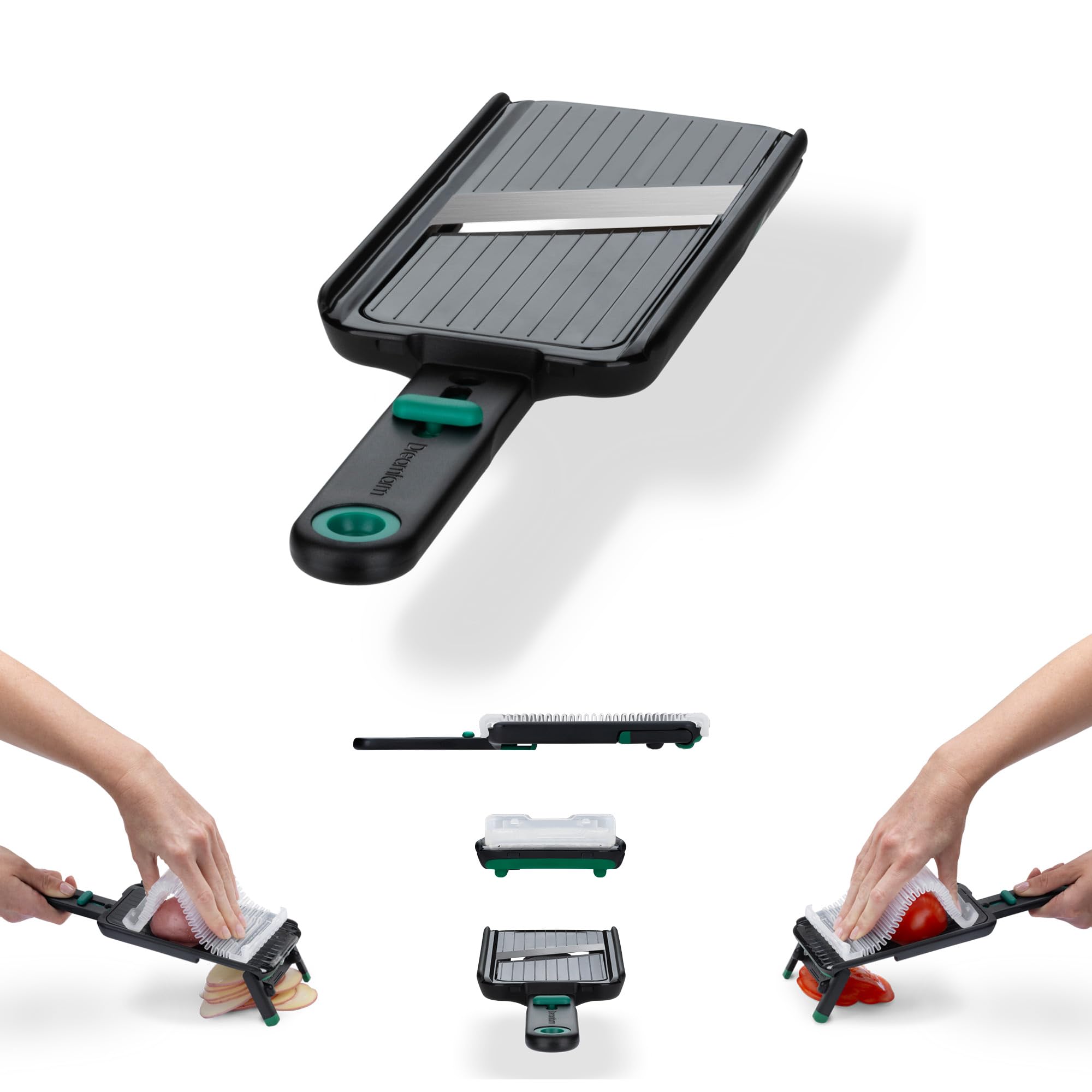 Dreamfarm Nocutu 1-3mm thickness setting enables versatile, even vegetable cuts.