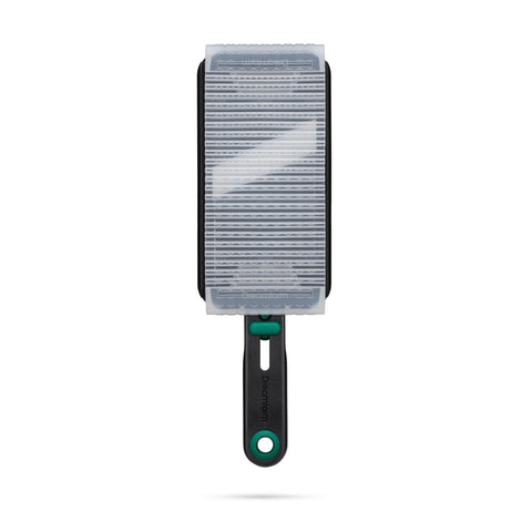 Dreamfarm Nocutu finger guard demonstrates safe slicing with guided tracks for steady cuts.