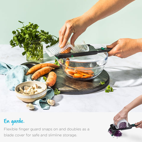 Dreamfarm Nocutu flat-surface use enables safe, controlled slicing on any counter.