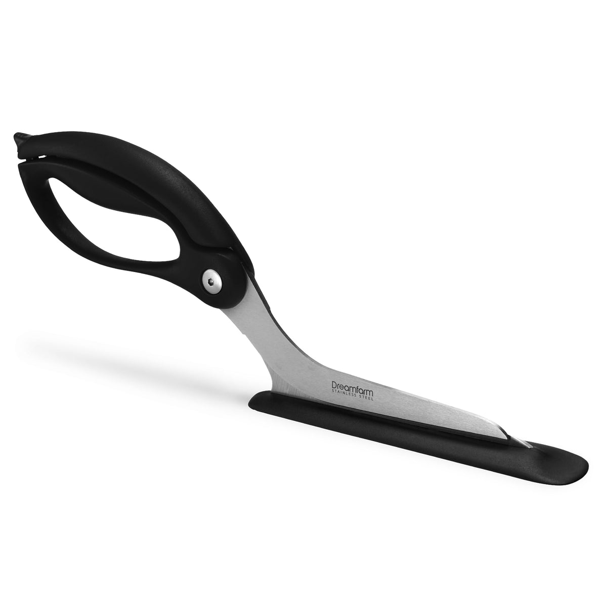 Dreamfarm Scizza curved blades cut from above to protect toppings